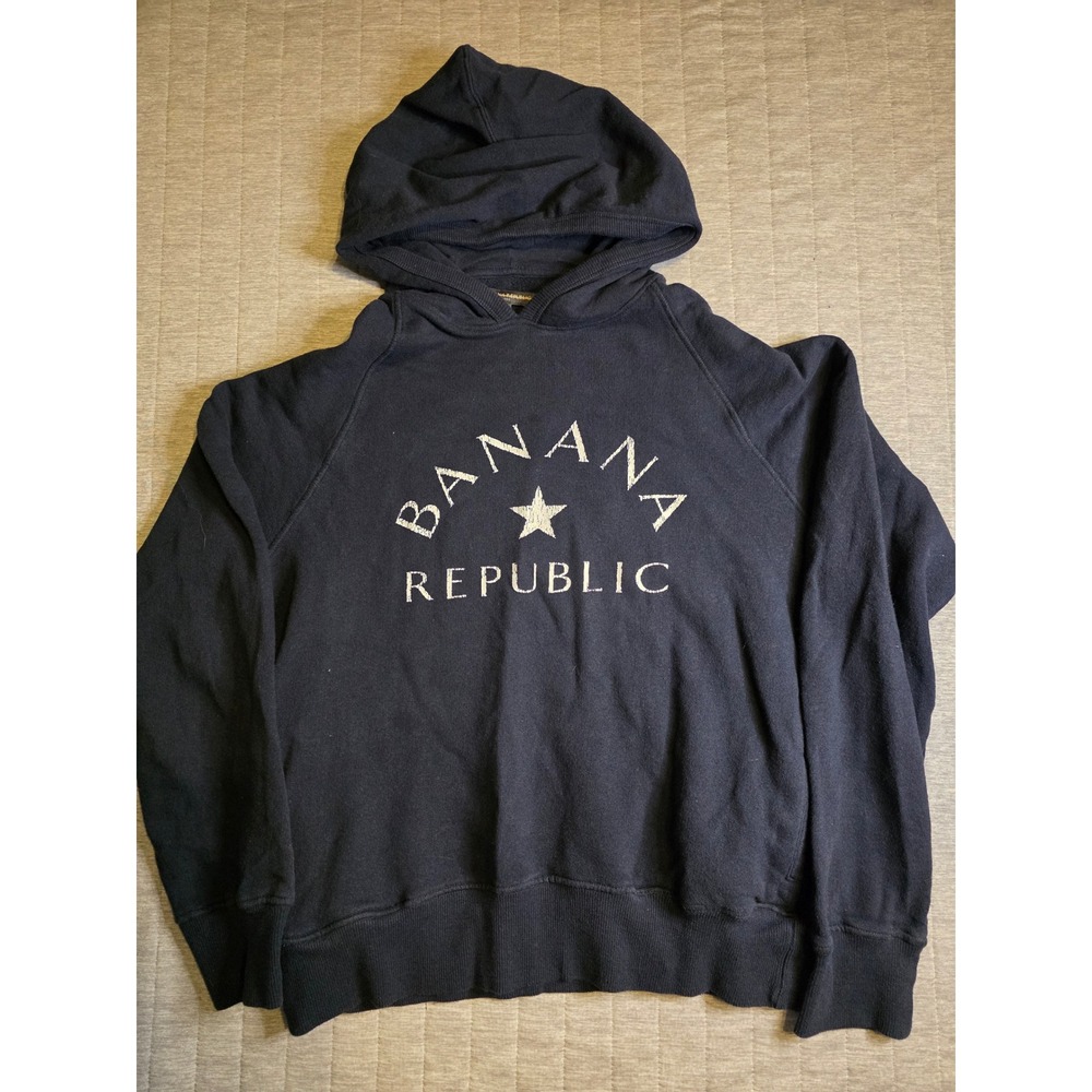 1430 Banana Republic Mens Navy Blue Arch Logo Star Graphic Pullover Hoodie Sz M